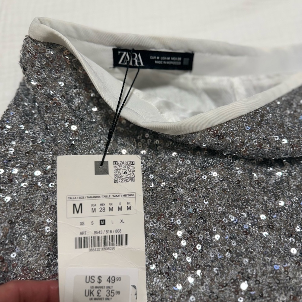 Zara Silver Sequin High-Waist Shorts - Picture 3 of 4